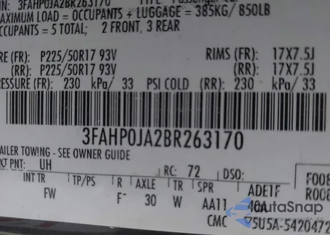 2011 Ford Fusion Sel z USA, uszkodzony, nr VIN 3FAHP0JA2BR263170